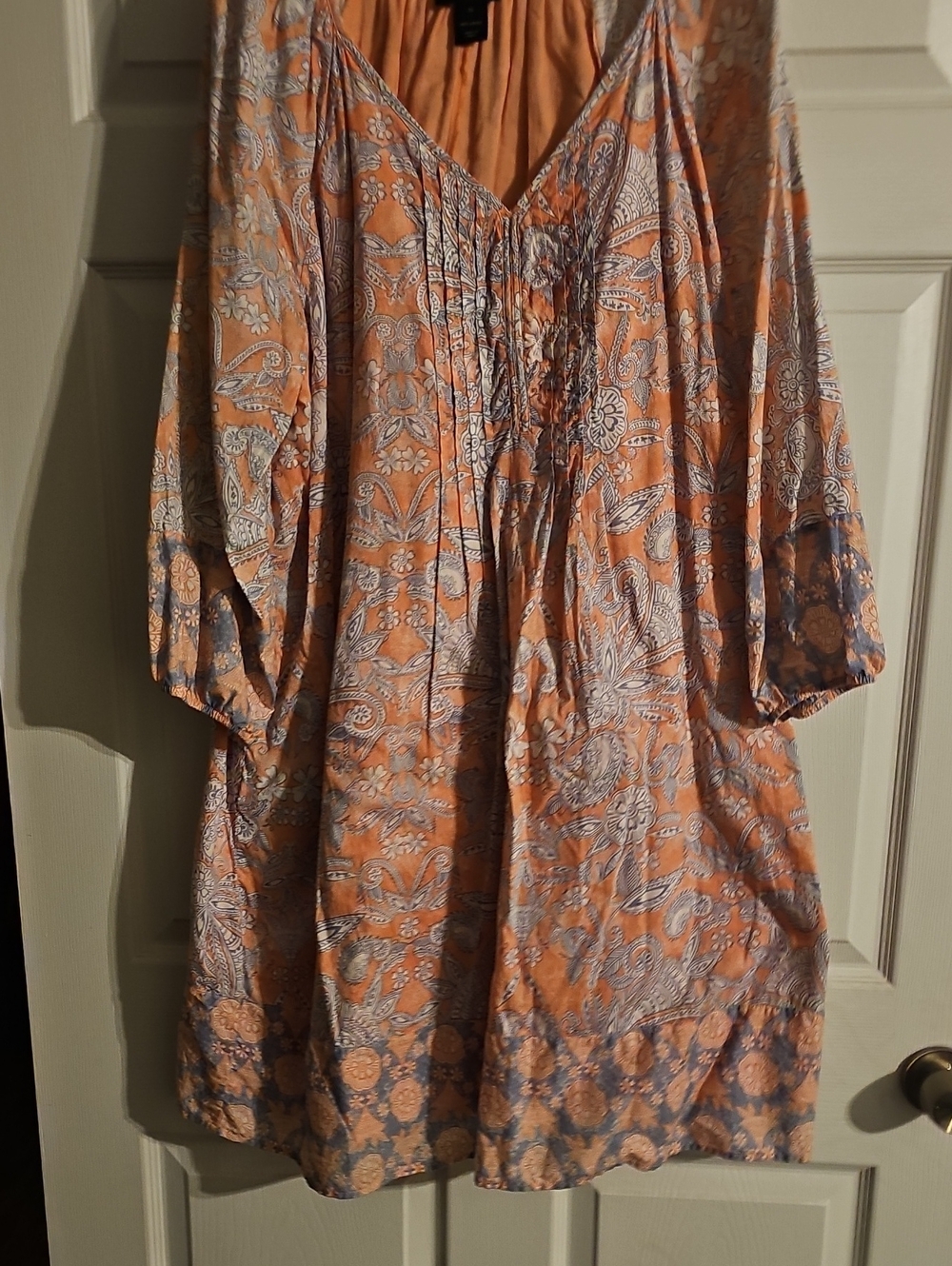 Lane Bryant Orange Paisley Long Sleeve Peasant Dress